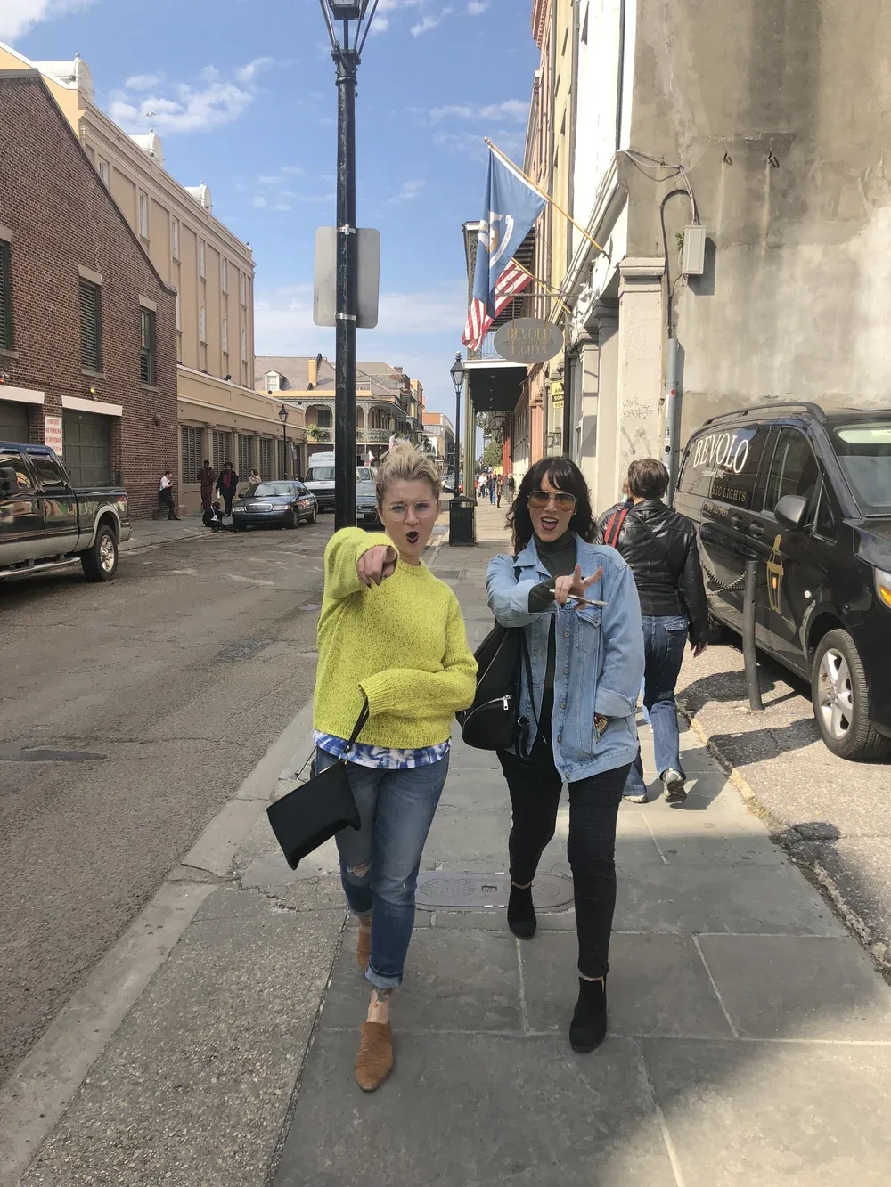 Stylists out on the street between sessions at a destination education trip.